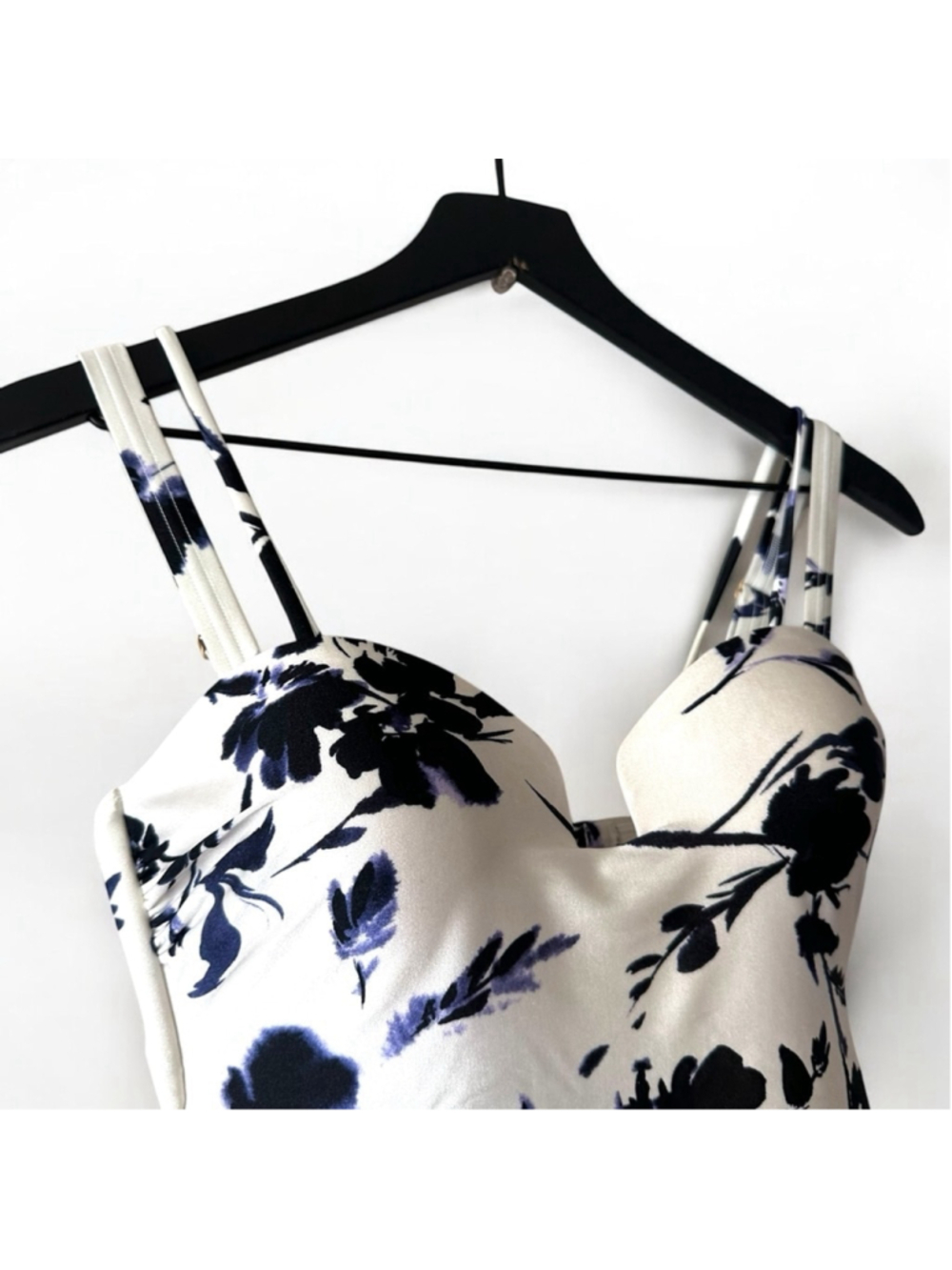 Athleta Floral Corset Tankini Swim Top Size S Ivory Purple Open Back - Picture 2 of 8